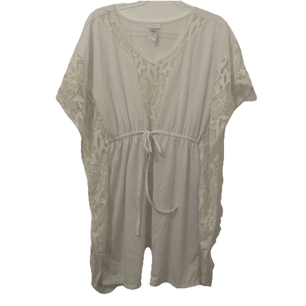 DOTTI Swim Women’s M Medium Cover-Up Caftan Crochet Trim White Beach Resort